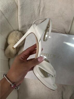 Jimmy Choo White Knotted Leather Stiletto Sandals